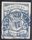 Deutschland
Altdeutschland
Oldenburg
1 Gr. Staatswappen mit Herzogkrone 1861, sauber gestempelt, vollrandig, gute Gesamterhaltung, geprüft Brettl B...
