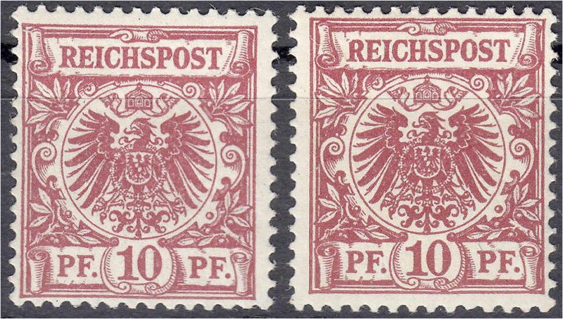 Deutschland
Deutsches Reich
10 Pf. Reichspost 1889, rotkarmin und lilarot, pos...