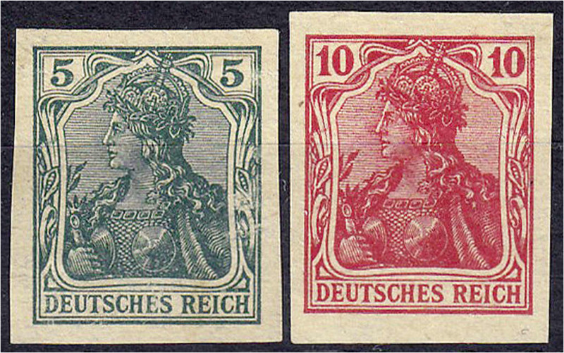 Deutschland
Deutsches Reich
5 und 10 Pfg. Kriegsdruck 1915, ungezähnte Versuch...