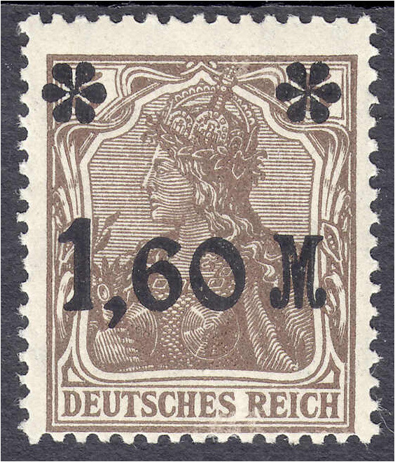 Deutschland
Deutsches Reich
1.60 M auf 5 (Pf.) Freimarken 1921, dunkelbraun, u...