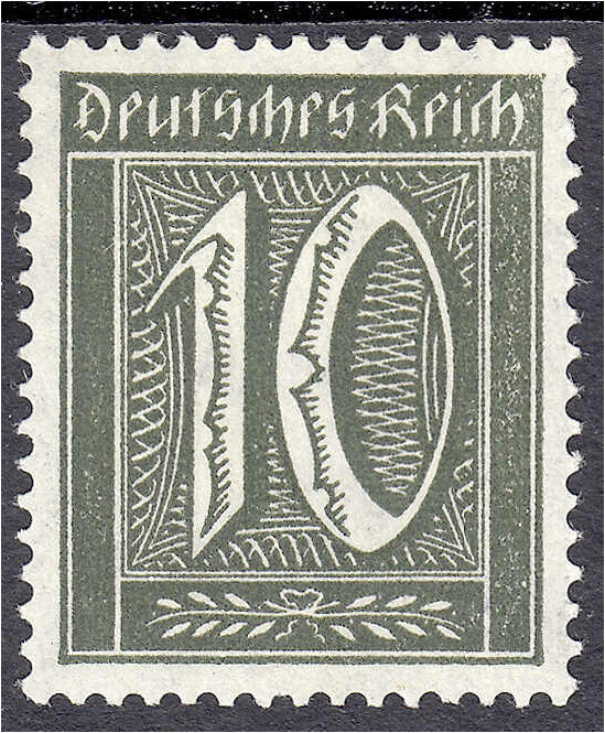 Deutschland
Deutsches Reich
10 Pf. Ziffern 1921, Farbe ,,b" in postfrischer Er...