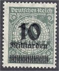 Deutschland
Deutsches Reich
10 Mrd. auf 50 Mio. M. Freimarken 1923, postfrische Erhaltung. Fotoattest Tworek BPP >einwandfrei