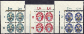 Deutschland
Deutsches Reich
Deutsche Nothilfe 1925, postfrisch, kpl. Viererblocksatz aus der linken oberen Bogenecke. Mi. 200,-€+. ** Michel 375-377...