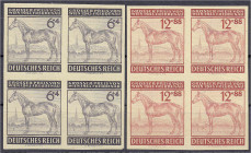 Deutschland
Deutsches Reich
Galopprennen „Großer Preis von Wien“ 1943, geschnitten, Probedruck, 4er -Block auf dünnem gelblichem Kunstdruckpapier, g...