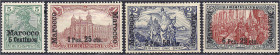 Deutschland
Deutsche Auslandspostämter und Kolonien
Deutsche Post in Marokko
Freimarken (sog. "fetter" Aufdruck) 1903, vier Werte in ungebrauchter ...