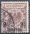 Deutschland
Deutsche Auslandspostämter und Kolonien
Deutsche Post in der Türkei
2 1/2 auf 50 Pf. Freimarken 1889, sauber gestempelt Farbe "ba", gep...