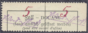 Deutschland
Deutsche Lokalausgaben
Großräschen-Gebührenzettel "Zoll-Douane" 5 Pfg. 1945, mit roter Wertangabe im waagerechten Paar, sauber ungebrauc...