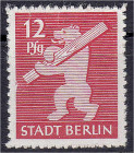 Deutschland
Alliierte Besetzung (Sowjetische Zone)
Berlin und Brandenburg
12 Pf. Berliner Bär 1945, postfrische Erhaltung, sägezahnartig durchstoch...