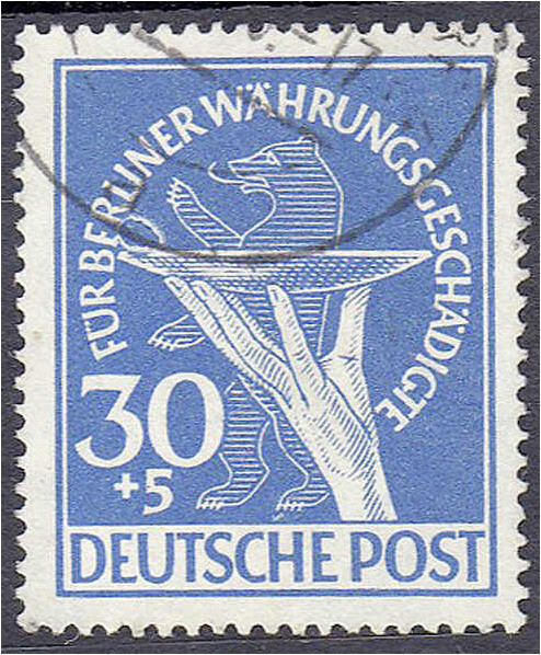 Deutschland
Berlin
30 Pf. Währungsgeschädigte 1949, sauber gestempelt mit Plat...