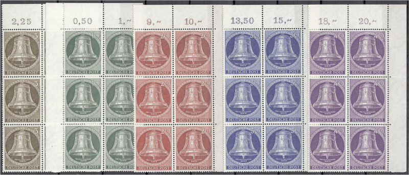 Deutschland
Berlin
5 Pf. - 40 Pf. Freiheitsglocke 1953, postfrische Sechserblö...