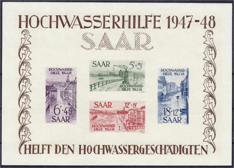 Deutschland
Saarland
Hochwasserhilfe 1948, postfrischer Block in Luxuserhaltun...