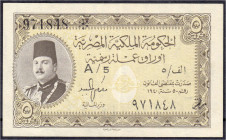 Ausland
Ägypten
5 Piastres o.D. (1940). II- Pick 165a.
