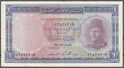 Ausland
Ägypten
1 Pound 1951. III-, kl. Einrisse. Pick 24b.