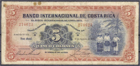 Ausland
Costa Rica
5 Colones 1.8.1935. III/IV, etwas fleckig, sehr selten. Pick 180a.