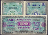 Ausland
Frankreich
3 Scheine zu 2, 5 u. 50 Francs 1944. III- Pick 114, 115 u. 117a.