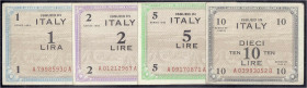 Ausland
Italien
Militärgeld, 4 Scheine zu 1, 2, 5 u. 10 Lire 1943. II-III. Pick M10, M11, M12 u. M13.