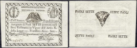 Ausland
Italien-Kirchenstaat
Pius VI., 1775-1799
Prima Republica Romana, Assegnato zu 7 Paoli anno 7 (1798). Rs. dreieckiges Wertsiegel. I-II, selt...