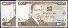 Ausland
Kenia
2 X 1000 Shilling 1.7.1995 u. 16.7.2010. Serien AD u. FJ. I. Pick 34b u. 51e.