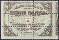 Ausland
Lettland
Mitau, freiwillige Westarmee, 10 Mark 10.10.1919. Gedruckt auf Rotekreuz-Zuschlagmarken. II, selten. Pick S228.