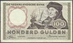 Ausland
Niederlande
Austauschnote (Replacement) 100 Gulden 2.2.1953. Serie ITN. III-, kl. Einriss, selten. Pick 88r.