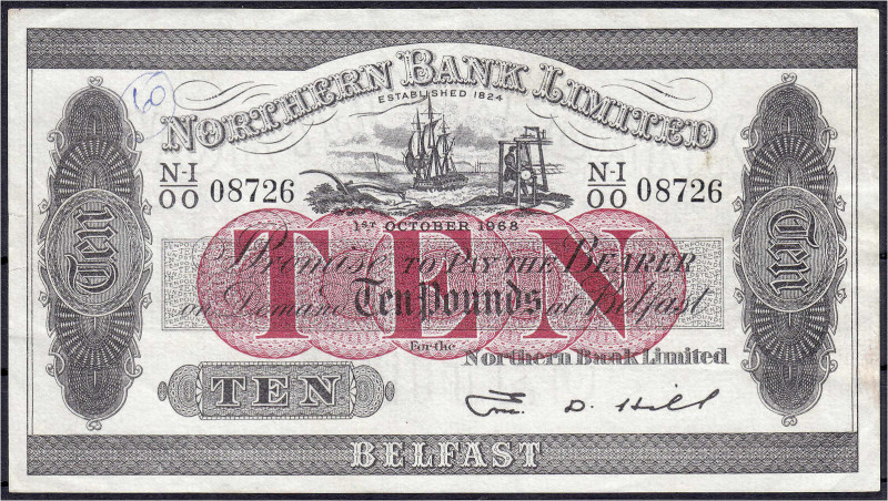 Ausland
Nordirland
Northern Bank Limited, 10 Pounds 1.10.1968. III, Graffiti. ...