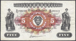 Ausland
Nordirland
Bank of Ireland, 5 Pounds 1.9.1958. Unterschrift S. E. Skuce. III. Pick 52d.