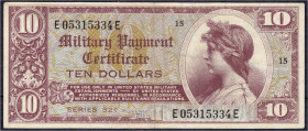 Ausland
Vereinigte Staaten von Amerika
Military Payment Certificate, 10 Dollars ND (1954), braun-violett. III, selten. Pick M35.