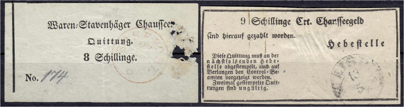 Altdeutschland
Mecklenburg-Schwerin
2 X Chauseegeld zu 8 u. 9 Schillinge o.D. ...