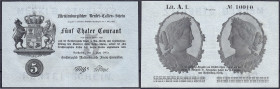 Altdeutschland
Mecklenburg-Strelitz
5 Thaler 1.6.1869. Mecklenburgischer Rentei-Cassen-Schein. I, selten. Pick A180. Grabowski/Kranz 212.