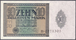 Die deutschen Banknoten ab 1871 nach Rosenberg
Deutsches Reich, 1871-1945
10 Billionen Mark 1.2.1924. Serie B. Mit Perforation „Muster“. I-, sehr se...