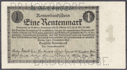 Die deutschen Banknoten ab 1871 nach Rosenberg
Deutsches Reich, 1871-1945
1 Rentenmark 1.11.1923. KN 8-stellig, Serie L. 2 X „Druckprobe“ gelocht. O...