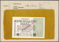 Die deutschen Banknoten ab 1871 nach Rosenberg
Deutsches Reich, 1871-1945
Rotaufdruck „Muster“ auf 1 Mio. Mark 9.8.1923. Im Originalumschlag der Rei...