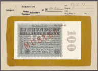 Die deutschen Banknoten ab 1871 nach Rosenberg
Deutsches Reich, 1871-1945
Rotaufdruck „Muster“ auf 100 Mio. Mark 22.8.1923. Im Originalumschlag der ...