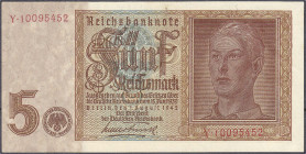 Die deutschen Banknoten ab 1871 nach Rosenberg
Deutsches Reich, 1871-1945
Fehl-Probedruck zu 5 Reichsmark 1.8.1942. Ohne Udr.-Bst: „P“. II, selten. ...