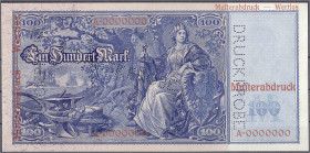 Die deutschen Banknoten ab 1871 nach Rosenberg
Deutsches Reich, 1871-1945
100 Mark (Flottenschein) o.D. (21.4.1910). Einseitiger Probedruck der Rs. ...