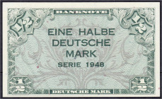 Die deutschen Banknoten ab 1871 nach Rosenberg
Westliche Besatzungszonen und BRD, ab 1948
1/2 Deutsche Mark, Serie 1948. I. Rosenberg 230. Grabowski...