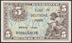 Die deutschen Banknoten ab 1871 nach Rosenberg
Westliche Besatzungszonen und BRD, ab 1948
5 Deutsche Mark, Serie 1948. Kennbuchst. B, Serie B (Platt...