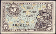Die deutschen Banknoten ab 1871 nach Rosenberg
Westliche Besatzungszonen und BRD, ab 1948
5 Deutsche Mark, Serie 1948. Kennbuchst. B, Serie A (Platt...