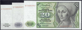 Die deutschen Banknoten ab 1871 nach Rosenberg
Westliche Besatzungszonen und BRD, ab 1948
3 Stück: 5, 10 u. 20 Deutsche Mark 2.1.1960. Serien A/U, E...