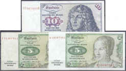 Die deutschen Banknoten ab 1871 nach Rosenberg
Westliche Besatzungszonen und BRD, ab 1948
3 Scheine: 2 X 5 u. 10 Deutsche Mark 2.1.1970. Serien B/L,...