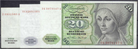 Die deutschen Banknoten ab 1871 nach Rosenberg
Westliche Besatzungszonen und BRD, ab 1948
3 Scheine: 5, 10 u. 20 Deutsche Mark 2.1.1970. Serien Z/A,...