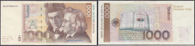Die deutschen Banknoten ab 1871 nach Rosenberg
Westliche Besatzungszonen und BRD, ab 1948
1000 Deutsche Mark 1.8.1991. Serie AD/A. Übl. leichte Farb...