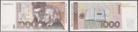 Die deutschen Banknoten ab 1871 nach Rosenberg
Westliche Besatzungszonen und BRD, ab 1948
1000 Deutsche Mark 1.8.1991. Serie AG/A, Übl. leichte Farb...