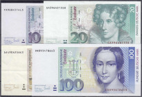 Die deutschen Banknoten ab 1871 nach Rosenberg
Westliche Besatzungszonen und BRD, ab 1948
4 Scheine: 10, 20, 50 und 100 Mark 1.10.1993. Serien YA/L ...