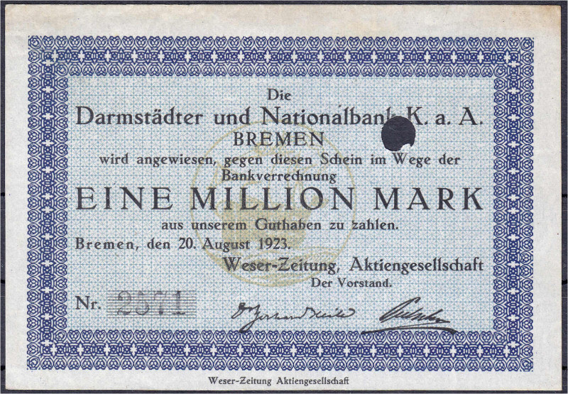 Deutsches Notgeld und KGL
Bremerhaven (Bremen)
Weser Zeitung, Aktiengesellscha...