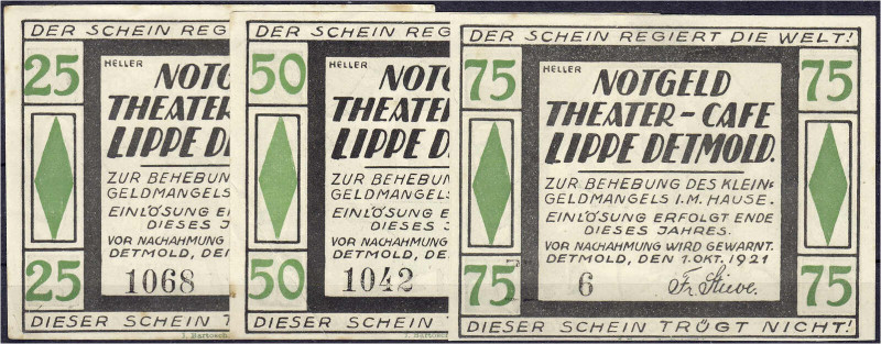 Deutsches Notgeld und KGL
Detmold (Westfalen)
3 Scheine des Detmolder Theater ...