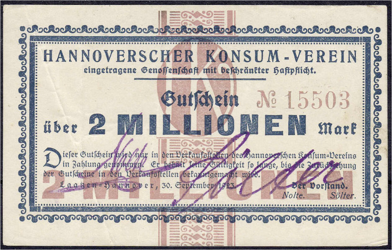 Deutsches Notgeld und KGL
Laatzen (Hannover)
Hannoverscher Konsum-Verein e.G.m...