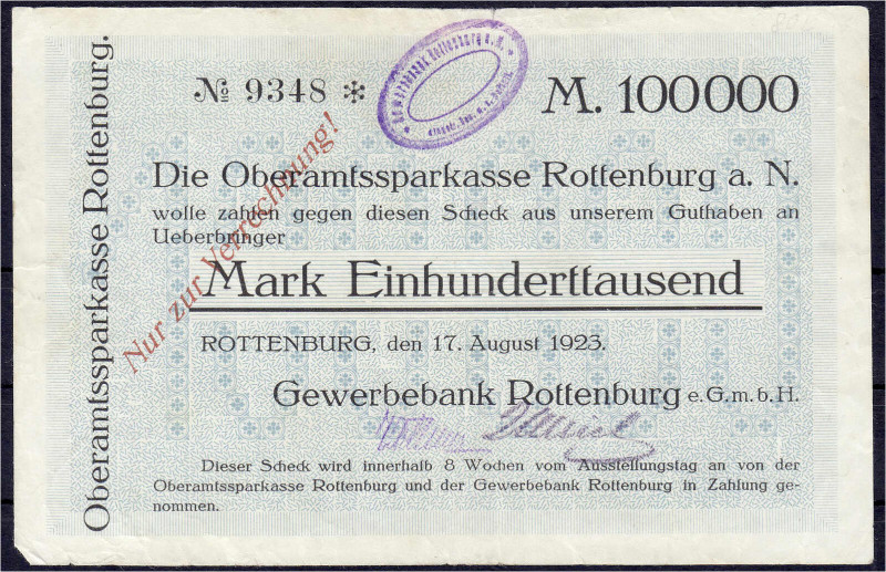 Deutsches Notgeld und KGL
Rottenburg a.N. (Württemberg)
Gewerbebank, 100 Tsd. ...