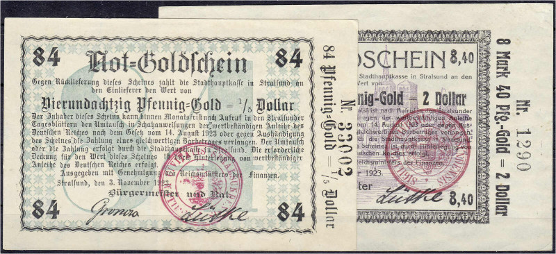 Deutsches Notgeld und KGL
Stralsund (Pommern)
Stadt, 84 Gpfg. u. 8,40 GMk. 3.1...