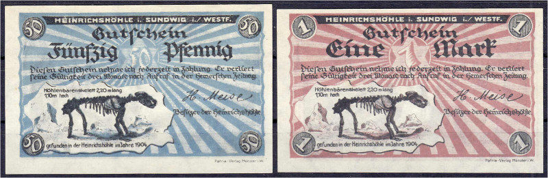 Deutsches Notgeld und KGL
Sundwig (Westfalen)
2 Scheine H. Meise, Heinrichshöh...